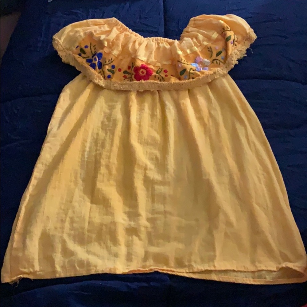 Mexican embroidered flowers yellow top